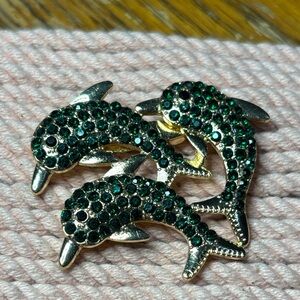 Green Gem Dolphin Brooch